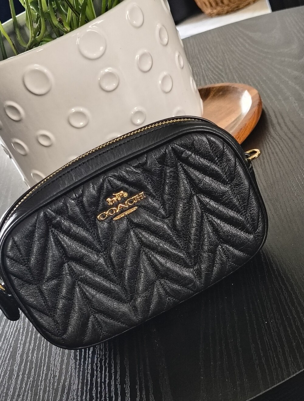 Coach Black Quilted Fannypack /Crossbody Camera Bag with Gold Logo